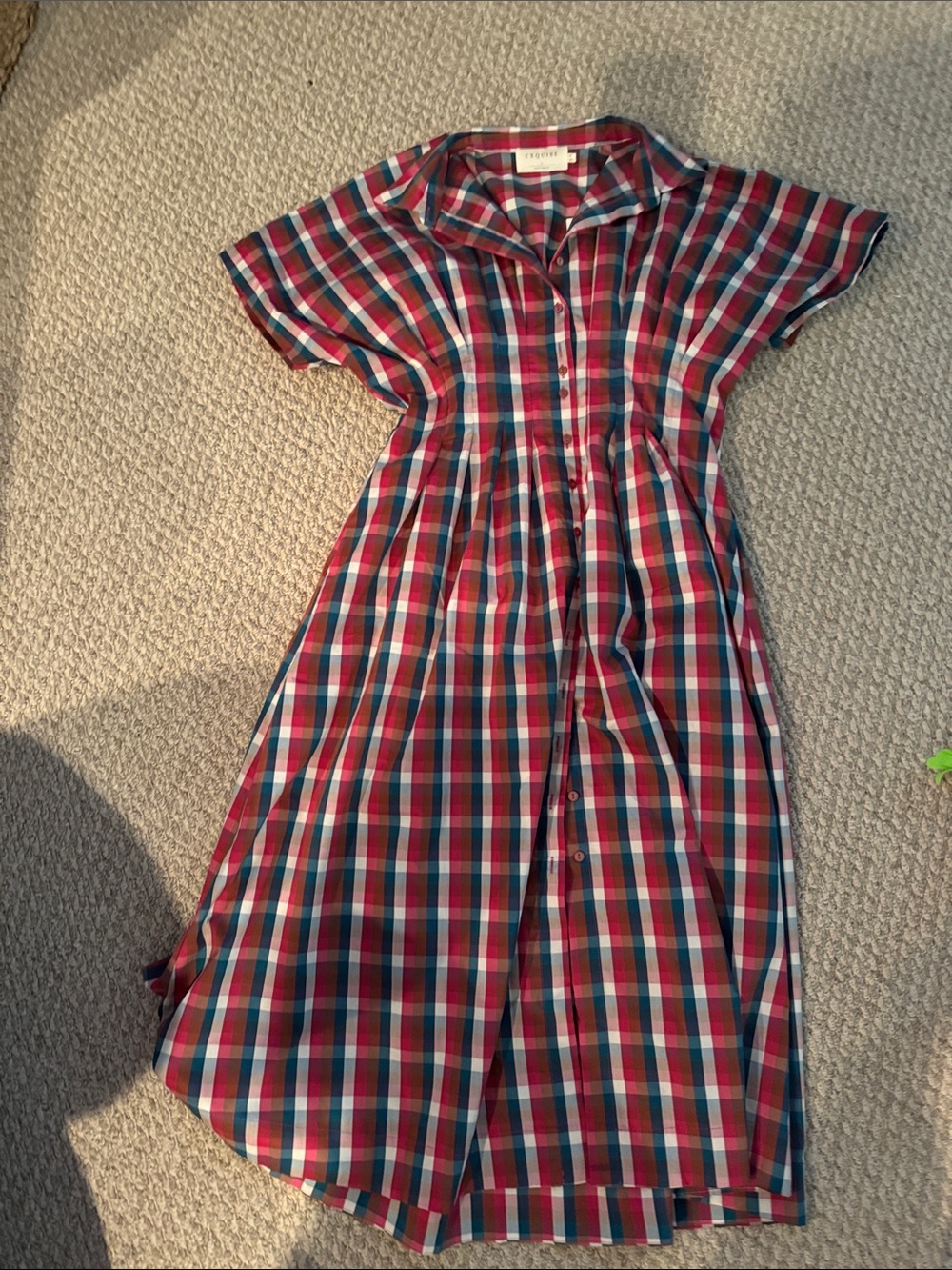 Button-Front Plaid Midi Dress in Red and Blue Toby style